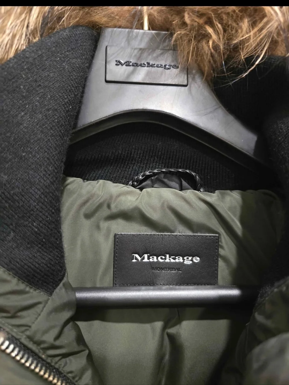 Mackage Long Coat Harley Army Khaki Raccoon Rabbit Down Filled Leather L - Picture 13 of 16